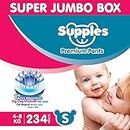 Amazon Brand - Supples Premium Diapers, Small (S), 234 Count, 4-8 Kg, 12 hrs Absorption Baby Diaper Pants