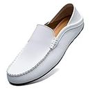 MCICI Loafers Mens Premium Leather Penny Shoes Fashion Slip On Driving Shoes Casual Flat Moccasin,White,8 US