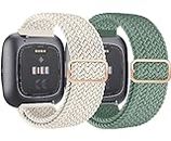 chinbersky 2 Pack Bracelet Compatible avec Fitbit Versa 2/Versa/Versa Lite/Versa SE Élastique Bracelet, 22mm Remplacement Élastique Sport wath Nylon Tressé Réglable Bracelet pour Femme et Homme