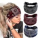 Headbands for Women Ladies Wide Hair Band Boho Floral Print Knot Elastic Running Yoga Head Wrap Hairbands（3 Colors）