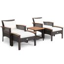 5 Pieces Patio Rattan Furniture Set with Acacia Wood Table - 20" x 20" x 20"(L x W x H)