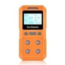 HITBOX HT-New-Gasdetector Tragbares Gaswarngerät,Flaschenfüllstandsprüfer, erkennt 4 Gase: EX/CO/H2S/O2, mit LED-Gaswarnanzeige, eingeschaltet und einsatzbereit, mit europäischem Ladegerät (orange