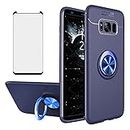 Asuwish Phone Case for Samsung Galaxy S8 with Tempered Glass Screen Protector Cover and Ring Holder Stand Slim Hybrid Protective Cell Accessories Glaxay S 8 Gaxaly 8S Edge SM-G950U Women Men Blue