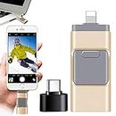 4 in 1 High Speed USB Multi Drive Flash Drive, 4 in 1 Drive Photo Stick Omni, High Speed USB Flash Drive, Phone Flash Drive for Iphone & Photo Stick for Android Phones (Gold,128GB)