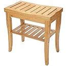 SortWise Bamboo Bathroom Shower Bench with Storage Shelf Vanity Stool Chair for Indoor or Outdoor Use