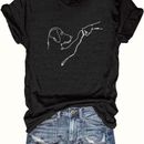 Dog & Hand Print T-shirt, Casual Crew Neck Short Sleeve Top For Spring & Summer, Women's Clothing
