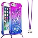Necklace Phone Case for iPhone 6S / iPhone 6,iPhone 6S Cover,Glitter Bling Flowing Liquid Shiny 3D Moving Quicksand Cover with Necklace Cord Strap for iPhone 6S,YBGS Purple Blue