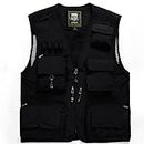Men's Mesh Quick-Dry Fishing Vest Outdoor Hunting Climbing Traveling Photography Cargo Waistcoat with Multi-Pockets Black, US XXXL