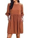 AI'MAGE Womens Swimsuit Cover Ups 3/4 Sleeve Bathing Suit Cover Up Beach Dress Bikini Coverups Vacation Babydoll Dress, Caramel, Large