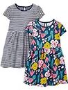 Simple Joys by Carter's Girls' 2-Pack Short-Sleeve and Sleeveless Dress Sets, Floral/Stripe, 18 Months