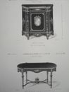 19th century furniture engraving living room table black wood gold copper backing furniture