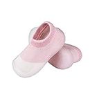 Baby Toddler Non-Skid Sock Shoes Indoor Slipper Breathable Cotton Mesh Lightweight Sole Infant Boy Girls Kids Children, Pinkwhite, 12-18 Months Infant