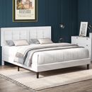 Upholstered Bed Frame Twin Full Queen Button Tufted Slat Platform with Headboard