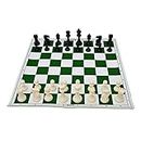 AARGKRAFT 17'' Inches Tournament Vinyl Foldable Chess Set (Fide Standards) With 2 Extra Queens + Carry Pouch - For Professional Chess Players (Green), Little Kid