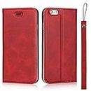 for iPhone 6 Case,iPhone 6s Case (4.7"),Cavor Folio Flip Leather Wallet Phone Case Stand Card Holder Magnetic Closure Clear TPU Bumper Slim Thin Cover Case with Wristlet Strap- Red