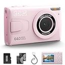 4K Digital Camera with 32GB Card 64MP Kids Camera 18X Zoom 2 Batteries Compact Portable Small Point and Shoot Cameras Gift for Kid Student Children Teen Girl Boy Pink