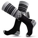 Ski Socks 2-Pack Merino Wool, Non-Slip Cuff for Men & Women - Black,M/L