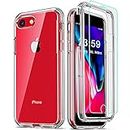 COOLQO Compatible for iPhone 8 Case iPhone 7 Case 4.7 inch, [2 Pack Tempered Glass Screen Protector] [Hard PC+Soft TPU] [3 in 1] Full Body Coverage Protective Shockproof Silicone Phone Cover, Clear