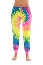 Just Love Loop Terry Tie Dye Jogger Pants for Women, Terry Fabric Tie Dye Neon Pink Lime and Blue, Small