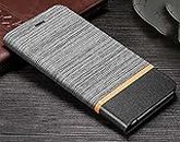 D-Kandy Official Cloth & Leather Flip Wallet Case Stand with Card Holder Denim Cover for Apple iPhone 6 Plus & 6S+ - Grey & Black