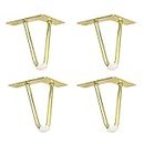 MEETOZ Hairpin Furniture Legs, 4Pcs Heavy Duty Metal Furniture Legs with Rubber Floor Protectors, Metal Cabinet Legs Modern Sofa Legs for Dresser for Dresser, TV Stand, End Table (15cm, Gold)