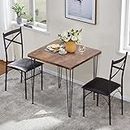 VECELO Modern Industrial Style 3-Piece Room Kitchen Pu Cushion Chair Sets for Small Space, Dining Table for 2, Retro Brown and Black