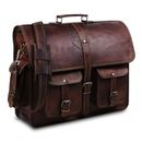 Men's 18" Goat Leather Messenger Real Satchel Bag Genuine Laptop Brown Briefcase