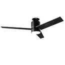 Flybull Low Profile Ceiling Fan 52" Black Ceiling Fan with Lights and Remote Control Modern Flush Mount Ceiling Fans for Bedroom 3 Light Color Change & 6 Speeds & 3 Wood Blades Indoor Outdoor Use