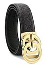 KLWINO Men's Luxury Design Soft Leather Belt with Automatic Buckle Ratchet Dress Belt, Adjustable Length (Adjustable from 20" to 44" Waist, Embossing-Black Gold)