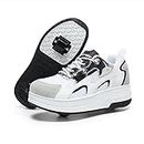 Wooowyet Retractable Roller Skate Shoes Sneakers with Wheels for Girls Kids Boys Wheeled Heel Footwear Zapatillas Zapatos Tenis Con Ruedas para Niñas White Big Kids 4