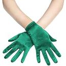 BABEYOND Short Satin Opera Gloves - Wedding Bridal Gloves Tea Party Wrist Banquet Gloves 1920s Flapper Accessories, Dark Green, One Size