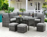 Patio Furniture Sets 7-Pieces Outdoor Sectional Sofa Rattan Wicker Sofa W/ Table