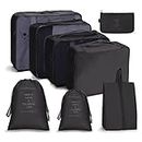 OSDUE Koffer Organizer Set 8-teilig, Packing Cubes, Wasserdichte Reise Kleidertaschen, Packtaschen für koffer, Verpackungswürfel mit Schuhbeutel, USB Kabel Tasche (Schwarz)