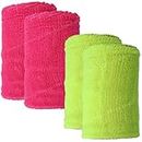 Toyshine Thick Cotton Wristbands (5 INCH), Athletic Sweat Bands for Sports Activities - Pack of 2 Pairs Pink/Neon