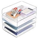 CiWiVOKi Set of 4 Office Organization and Storage, Clear PET Letter Tray Desk Organizer, Stackable Document Organizer for Notes, Pens, File Paper, Desk