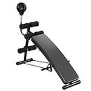 GYMAX Sit up Bench with Speed Ball, Adjustable Curved Workout Bench for Full Body Exercise with Punching Ball & Pull Ropes, Home Gym Ab Training