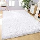 kinganda Area Rugs Clearance, Soft Shag for Bedroom Rugs, Shaggy Non Slip, Fluffy Small Rugs for Living Room Kids Room, Washable Nursery Carpet (White, About 2' 6'' x 3' 9'' (80 x 120cm))