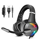 BXCUX Gaming Headset for PS4 PS5 Xbox One PC Switch PS4 Headset with Noise Cancelling Mic, 3D Surround Sound Over Ear Gaming Headphones with RGB Light 3.5mm Jack