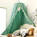 Children Bed Canopy Round Dome, Kids Bed Canopy for Bedroom, Cotton Bed Canopy, Cotton Mosquito Net, Hanging Bed Canopy with Hook and Sticker for Bedrooms Reading Corners Sofas(Green)