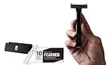OneBlade Hybrid Stainless Steel Safety Razor with Stand & 10 Feather Premium Double Edge Refill Blades