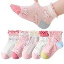 PALAY® 5 Pairs Kids Socks Girls Socks Breathable Cotton Mesh Socks Home Socks Cartoon Unicorn Cotton Socks for Girls 9-12 Years Old