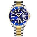 Stuhrling Original Men's Dive Watch, Swiss Movement, Stainless Steel, Blue Dial, Stainless Steel Bracelet, 100M Water Resistant, Black, Modern