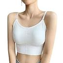 DISOLVE Women Sports Bras Longline Fitness Crop Tops Tank Gym Camisole Yoga Workout Running Shirts Free Size (28 Till 32) White