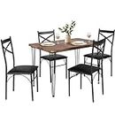 VECELO Kitchen Dining Room Table 4 Chairs for Small Space, Apartment,Metal Steel Frame, 5-Piece Set, Brown