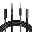3.5mm AUX Cable (4Ft/1.2M), Male to Female Audio Cable, Auxiliary Headphone Extension Cable, 4 Pole Hi-Fi Stereo Jack Cord for Car, Speaker, Smartphone, Laptop, PC, iPhone, iPad(Braided Black-2 Pack)