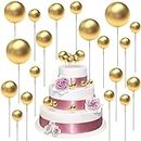 40 Pcs Mini Cupcake Toppers Foam Round Ball Balloon Cake Topper Bakeware Decorating Tools Pearl DIY Cake Insert Topper for Valentine's Day Birthday Party Wedding Supplies Baby Shower Decor (Gold)
