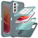 for Galaxy S21 Case with Built in Screen Protector/Drop Proof 3-Layer Durable Cover/Shockproof Armor Drop Protection Solid Rubber Case for Samsung Galaxy S21-Dark Green/Green