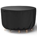 Mrrihand Round Patio Table Cover - Heavy Duty Outdoor Furniture Cover Waterproof Patio Furniture Covers for Outdoor Furniture Set, 84"DIAx28"H, Black