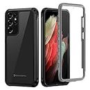 seacosmo Samsung S21 Ultra Case, Galaxy S21 Ultra Case with Screen Protector Full Body Shockproof Armour Cover Slim Fit Bumper Protective Phone Case for Samsung Galaxy S21 Ultra 6.8''- Black/Clear