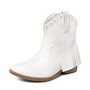 DREAM PAIRS Girls Cowgirl Cowboy Ankle Western Boots Side Zipper Riding Shoes with Tassel Sdbo2302K White Size 5 Big Kid